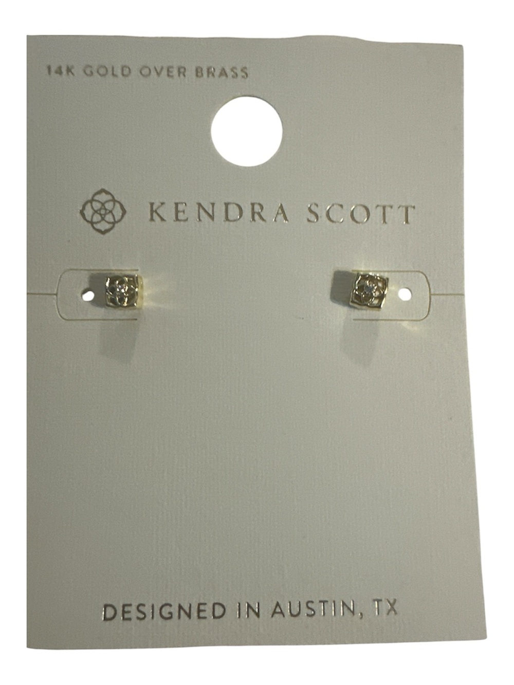 NWT Kendra Scott Gold Cubic Zirconia Square Stud Earrings 14k gold over brass